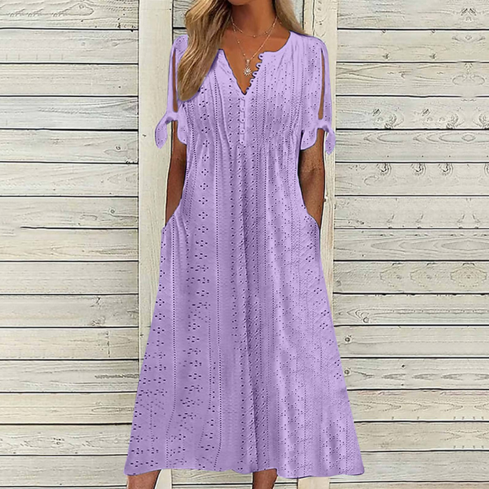 [🏆Rebajas de temporada] 👗Vestido de algodón suave en un color liso: cómodo y versátil, perfecto para el uso diario.