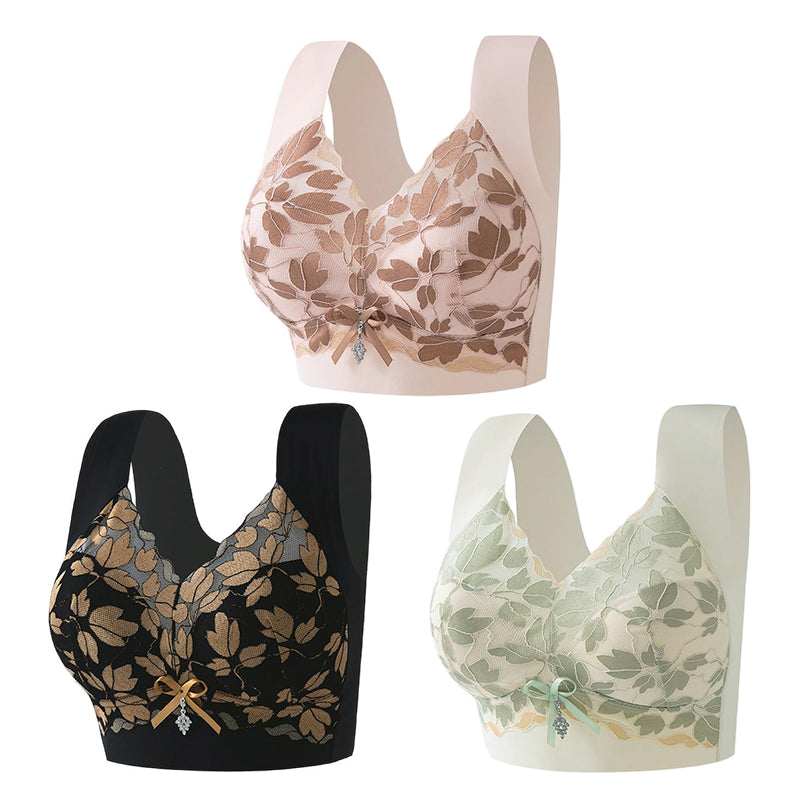 💌🌈【3 piezas】【M-4XL】Sostén de encaje de gran tamaño, sin aros, lujoso, hermoso y sexy en la parte trasera