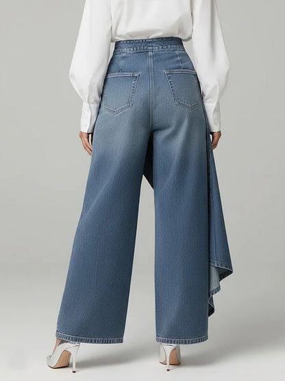 🥇 Vaqueros de cintura alta y pernera ancha para mujer, ajuste holgado con diseño elegante