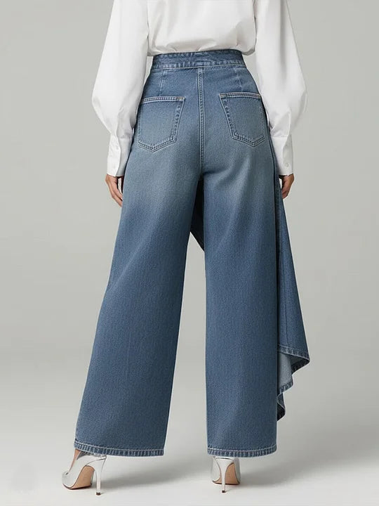 🥇 Vaqueros de cintura alta y pernera ancha para mujer, ajuste holgado con diseño elegante