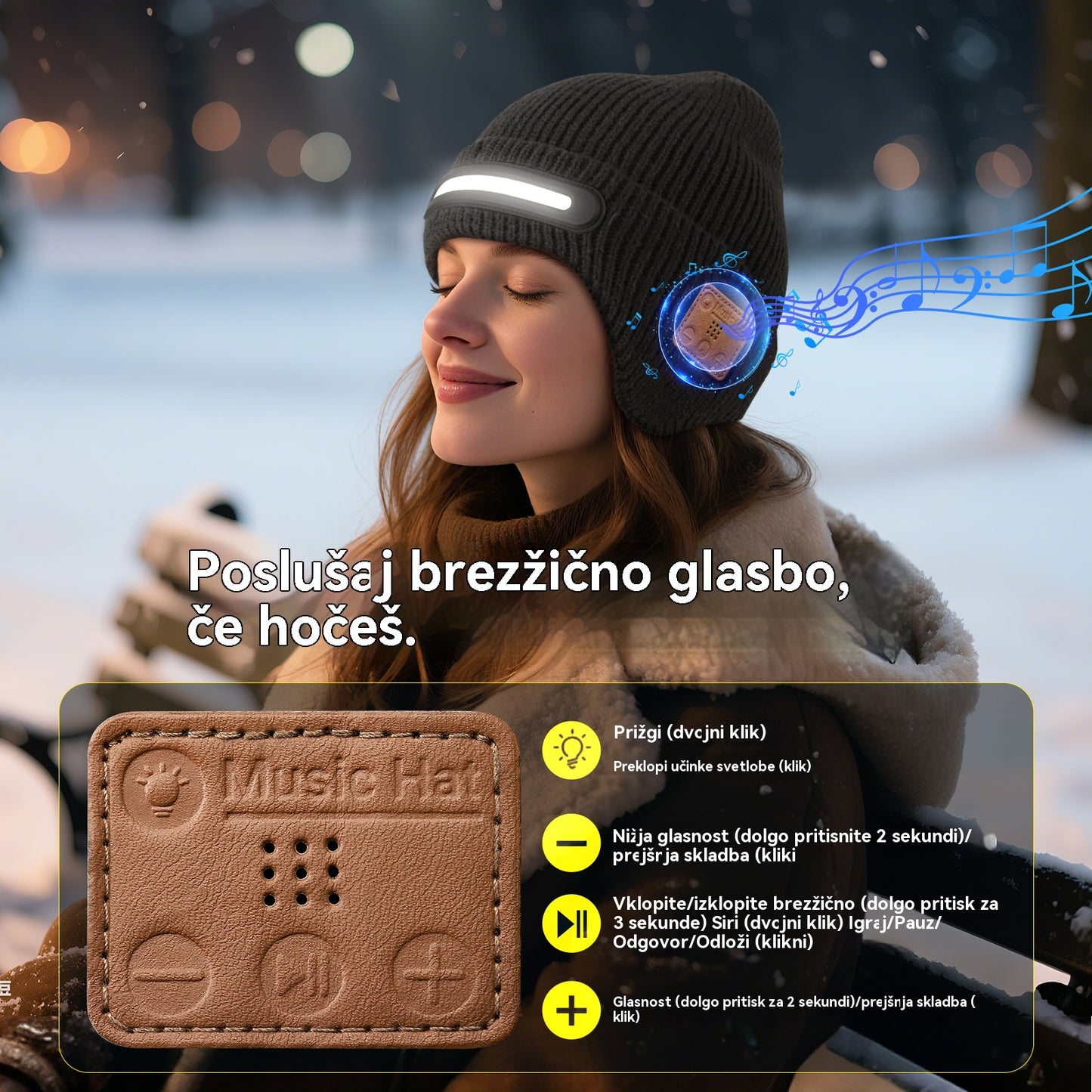 Zimski nov izdelek, 35% popust🔥🧢Polnilna LED kapa z Bluetooth, unisex, topla, vsestranska in modna💡