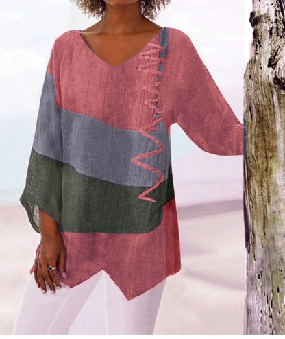 ⏳ Zadnji dan – 50% popusta 😍【S~5XL】Ženski elegantni ležerni top: V-izrez, dugi rukavi, umjetnički uzorak
