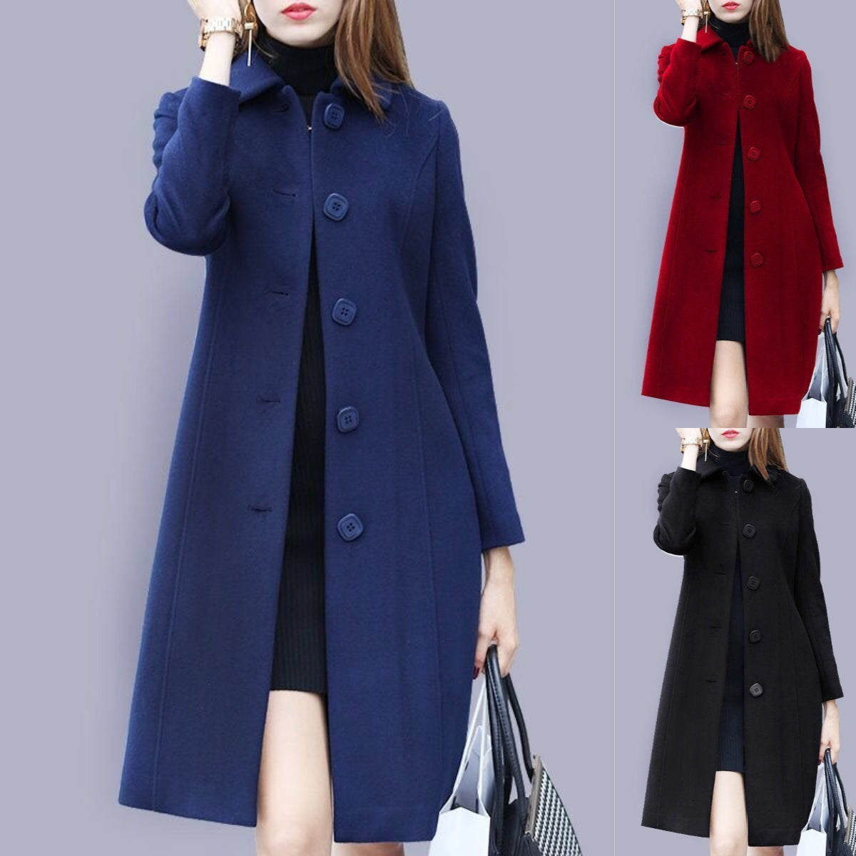 【S-4XL】Nov ženski volneni plašč srednje dolžine in žamet za toploto
