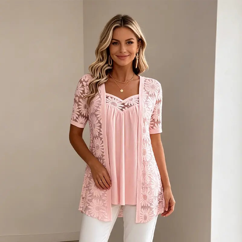 Elegantne bluze s 2-u-1 efektom, čipkom i mrežicom – dizajn za mršavljenje protiv skidanja trbuha, 5 boja, veličine S-4XL! 🌸✨
