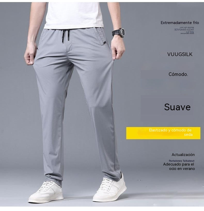 🔥Oferta de temporada【45kg-115kg】🔥Nuevos pantalones de seda elásticos y frescos para hombre, estilo primavera/verano, cómodos y versátiles