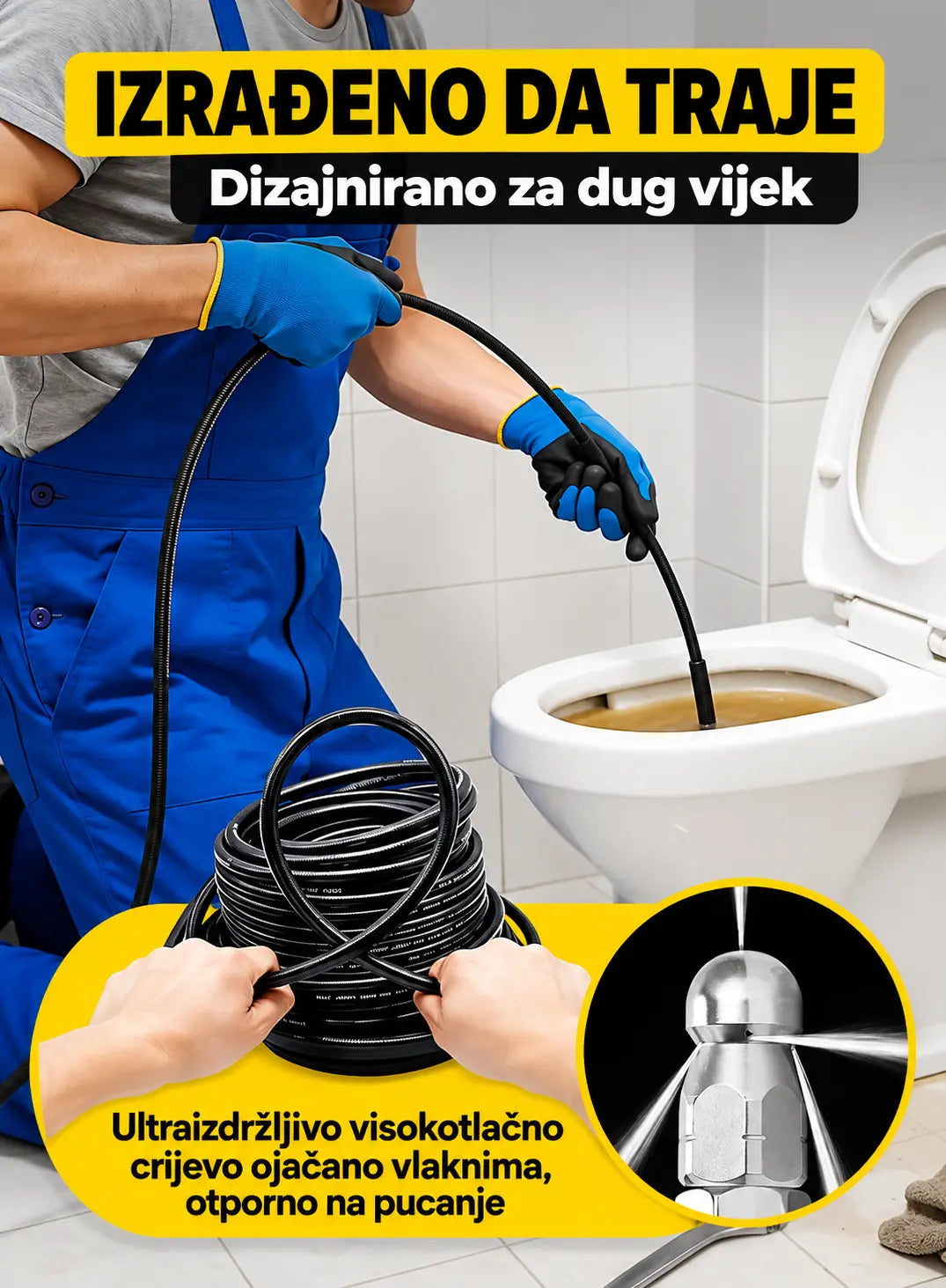 💦 SADA 50% POPUSTA! 🚿 Komplet za čišćenje odvoda 5800PSI - mlaznica i crijevo visokog tlaka za začepljene odvode/cijevi, kompatibilno s većinom perača pod tlakom 🔧📦