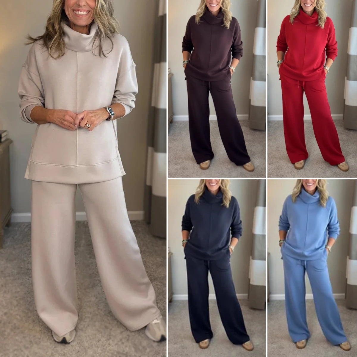 🍂Kup 1, a drugi dostaniesz za darmo! 🐏 Nowy, wysokiej jakości zimowy zestaw casualowy dla kobiet: sweter z wysokim kołnierzem w stylu minimalistycznym + proste spodnie casualowe🔥 Wygodne i uniwersalne na co dzień.