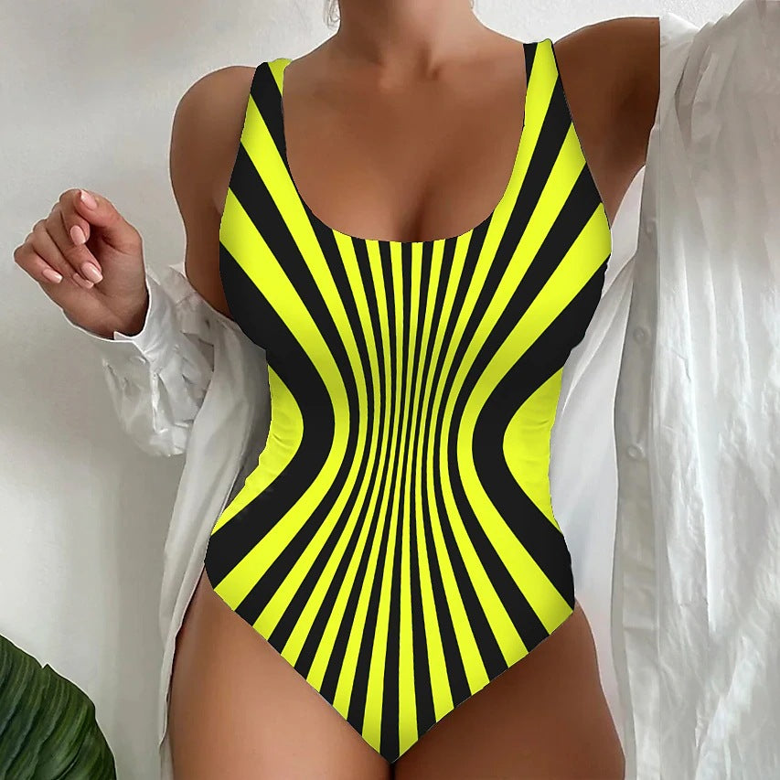 🥰【Последен ден - 50% отстъпка】🔥【S~8XL】Уникален раиран бански костюм от една част
