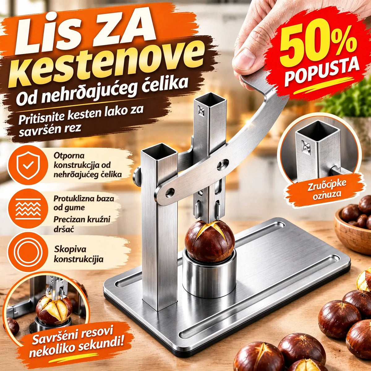 🥜💪 Krckalica za orahe s ručkom – izrađena od nehrđajućeg čelika, spremna za upotrebu