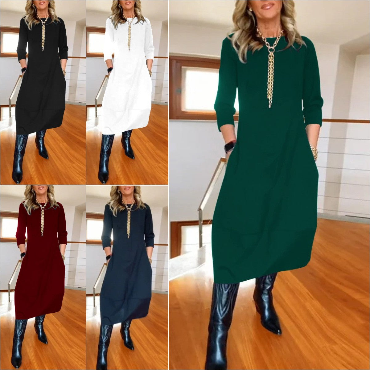 👗50% popusta 🔥【S-5XL】2025 Jesen/Zima💖👗 Elegantna jednobojna haljina s dugim rukavima, udobna i praktična za svakodnevno nošenje