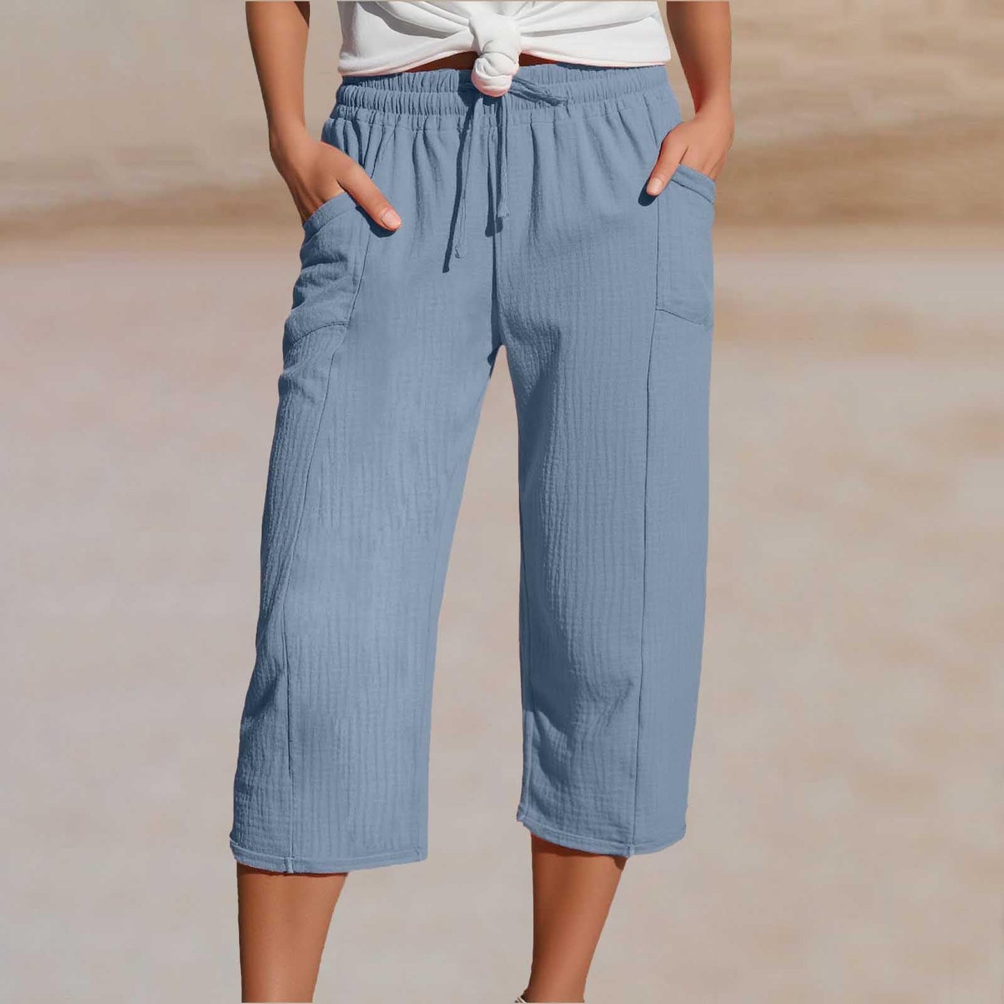 💖【Kupite jedan, dobijte jedan gratis】👖👖Ženske jednobojne plisirane capri hlače od pamuka i lana - hladne i prozračne, laskaju obliku nogu, elegantne i ležerne