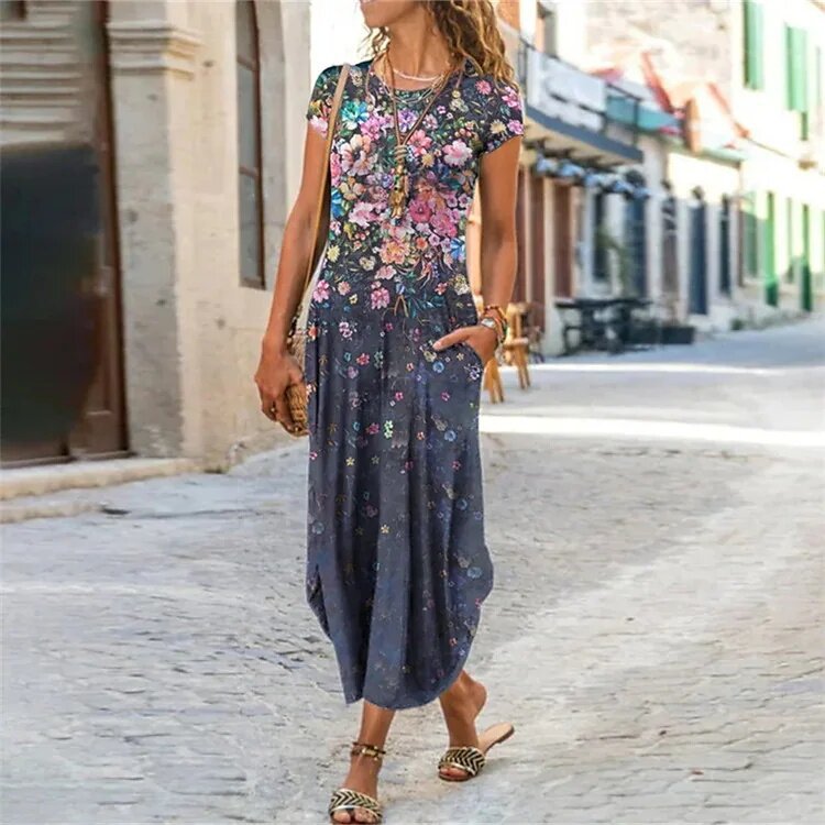 Vestido holgado con bolsillos y estampado de alta calidad para mujer, nuevo, 2024 - 3733536 