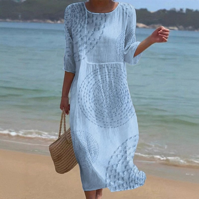 👗 Zadnji dan, 50% popusta! 【XS-4XL】Duga haljina s printom od pamuka i lana, ljetni stil, uski dizajn, široka i prozračna, skriva nedostatke figure i laska figuri.