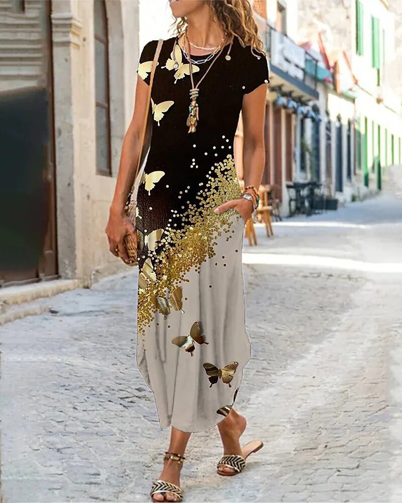 Vestido holgado con bolsillos y estampado de alta calidad para mujer, nuevo, 2024 - 3733536 