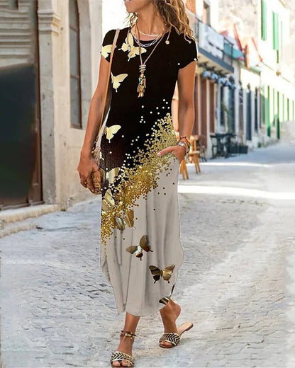 Vestido holgado con bolsillos y estampado de alta calidad para mujer, nuevo, 2024 - 3733536 