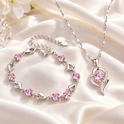 ✨✨Elegantni set ogrlice i narukvice u obliku srca, s blistavim šarenim kristalima, profinjen i lako uklopiv u svaki stil.
