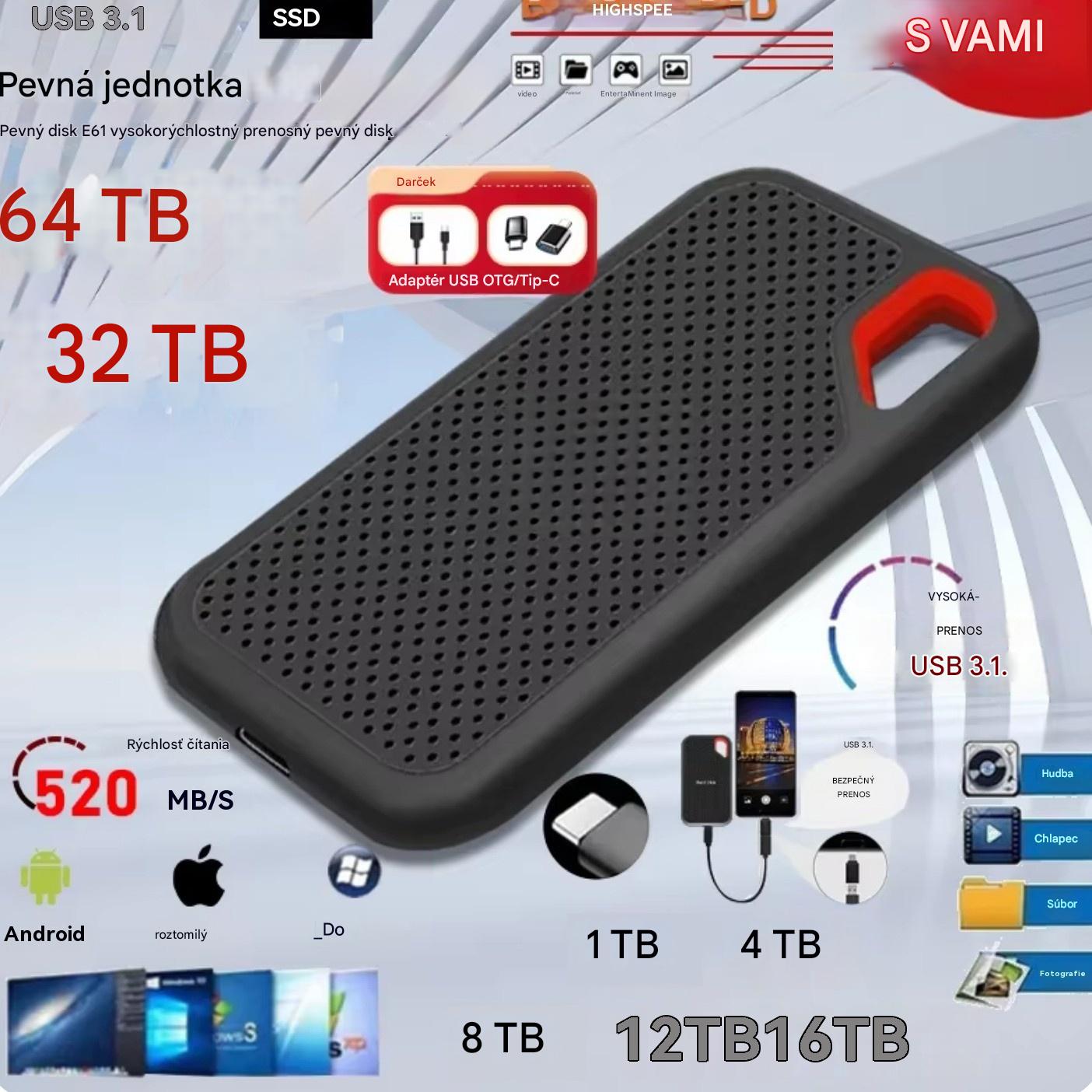 【Posledný deň 🔥50% zľava】💥【32TB】Vysokorýchlostný mobilný pevný disk s veľkou kapacitou