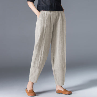 💥🔥【S-5XL】✨💕 Elegantne ženske ležerne pamučno-lanene hlače širokog kroja s elastičnim pojasom