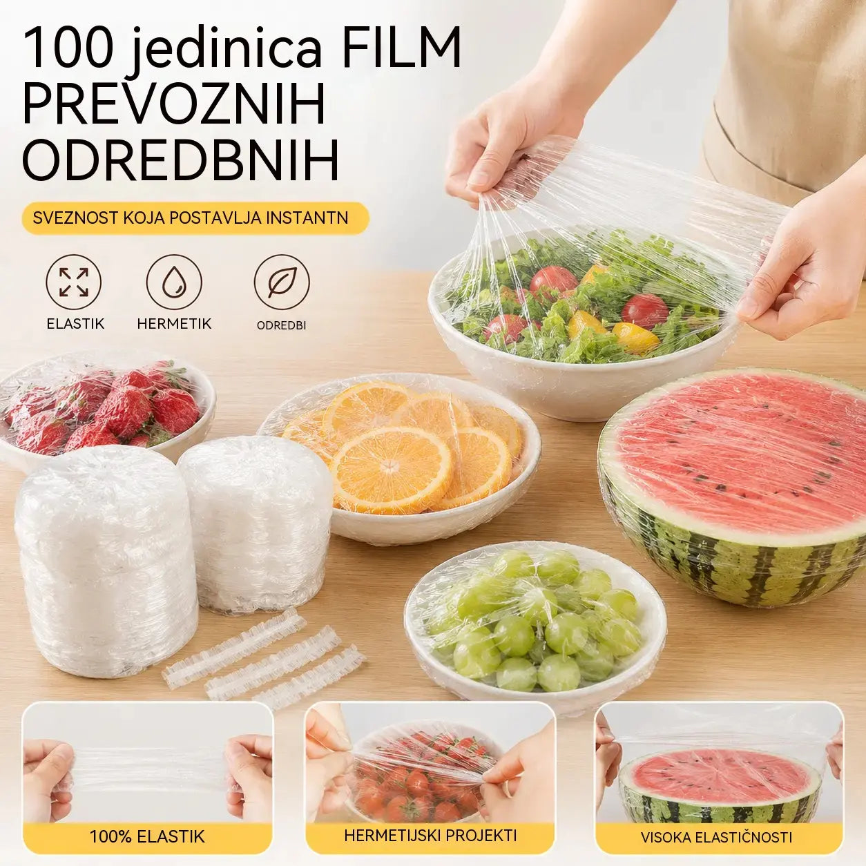 [200 listova] Prozirna prozirna folija za jednokratnu upotrebu, pogodna za posude i hranu. Savršeno prianja, izvrsno brtvljenje, jednostavno za korištenje. ✅ Plaćanje pouzećem.