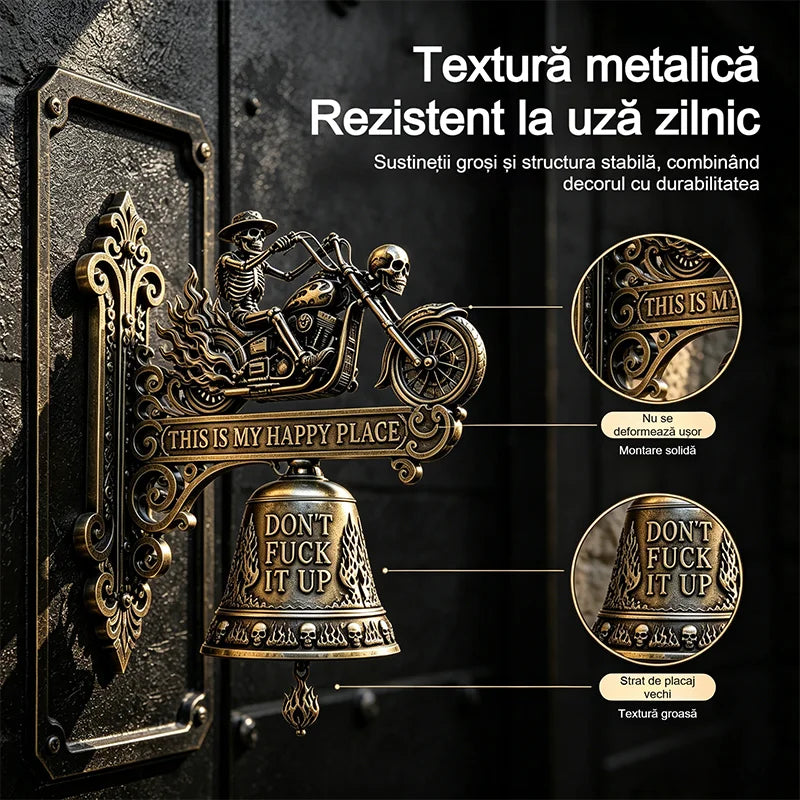 Gotička dekorativna zidna zvona ukrašena motivima lubanja vitezova i zmajeva, vintage metalni ukrasi, prikladna za barove, domove i terase.