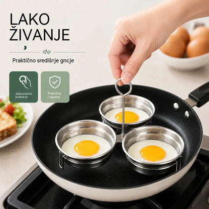 Posuda za jaja od nehrđajućeg čelika za poširana i pržena jaja – set od 3 posude u obliku srca/krugova, idealna za doručak, deserte i torte 🍳🍳🍳