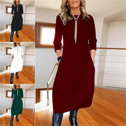 👗 Vestido de manga larga de color sólido, elegante y de algodón 2025, cómodo y práctico para el uso diario