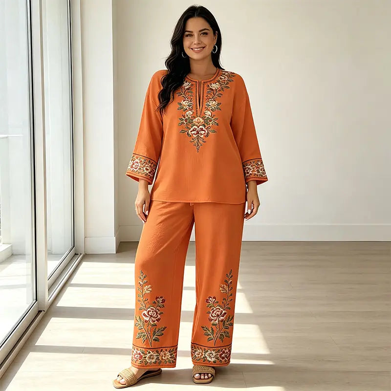 Juliet | Laneni ženski dvodijelni set, široke hlače i opuštena bluza, prozračan i lagan, idealan za ljeto