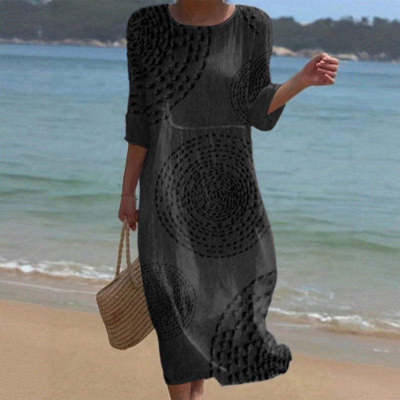 👗 Zadnji dan, 50% popusta! 【XS-4XL】Duga haljina s printom od pamuka i lana, ljetni stil, uski dizajn, široka i prozračna, skriva nedostatke figure i laska figuri.