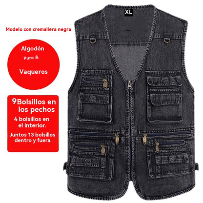 🔥 Nueva colección con 50% de descuento, chaleco vaquero abierto multibolsillos para hombre XL-7XL, duradero, transpirable y cómodo de guardar.