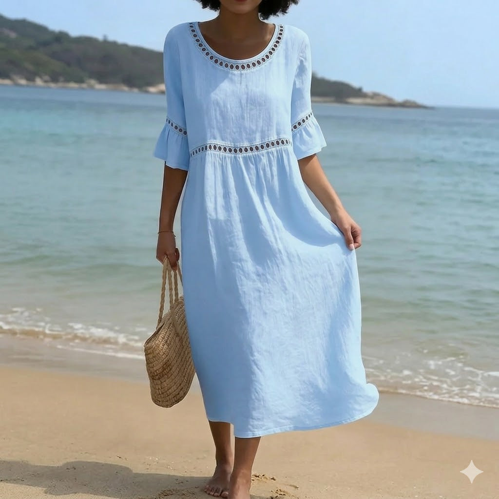 ✨👗【S-3XL】Nova ljetna haljina od prirodnog lana, dizajn puf rukava, svježa i prozračna, super mekana i udobna.