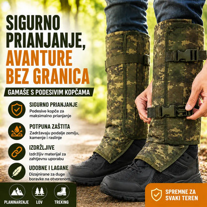 📢📢 50% POPUSTA!🚶‍♂️Podesive uniseks gamaše za van, otporne na zmije, izrađene od izdržljive i otporne na habanje tkanine, prikladne za lov i planinarenje.