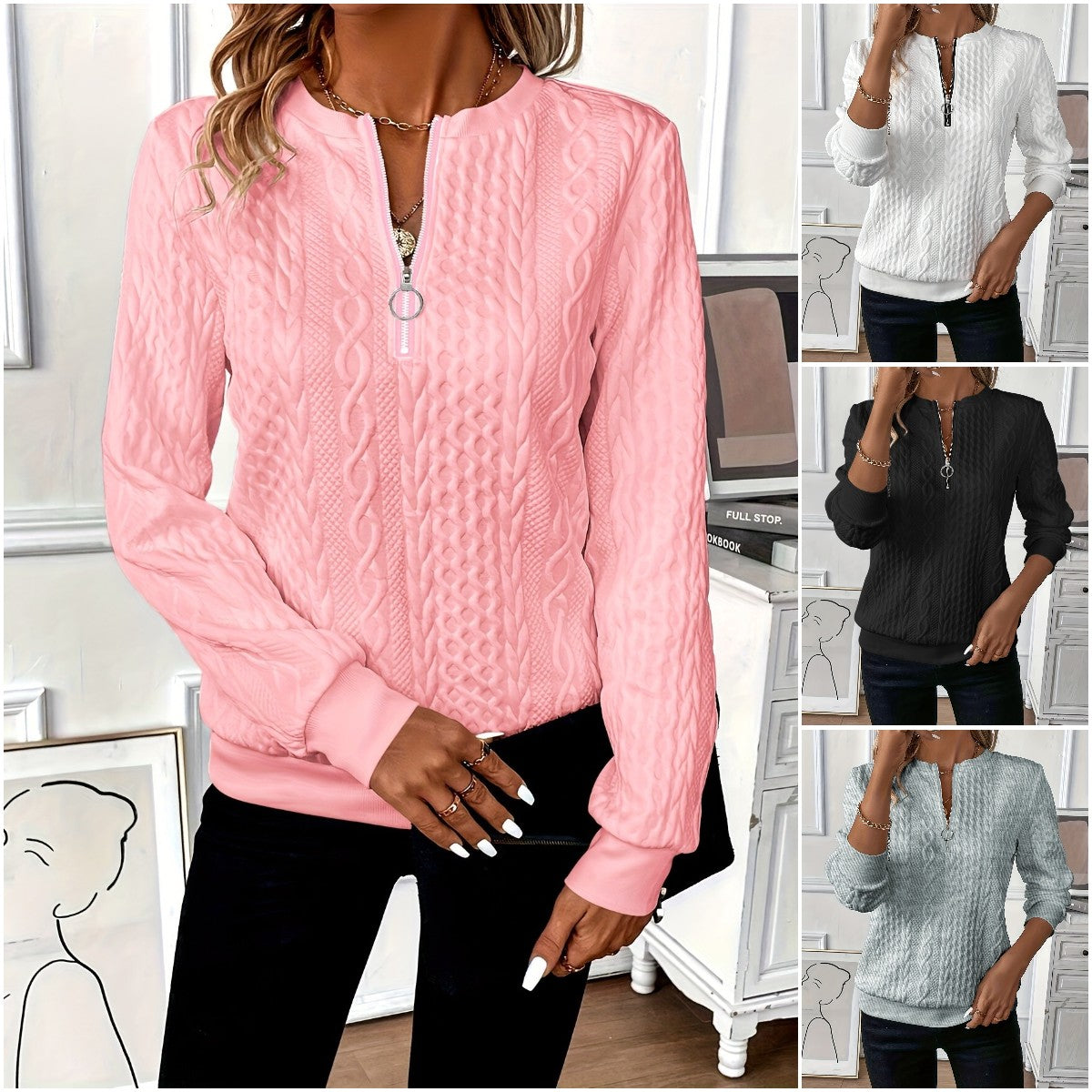🎀🎀【50% de descuento】Suéter con cremallera para mujer otoño e invierno 2024 nuevo - 3764905 