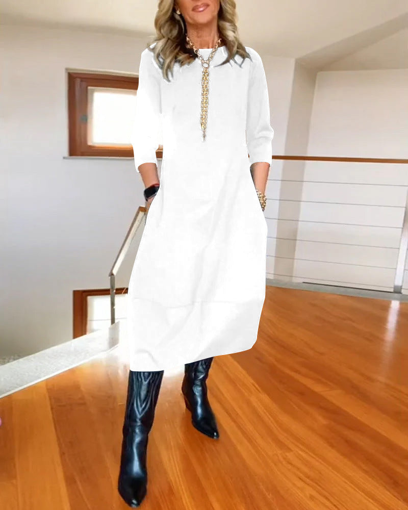 👗 Vestido de manga larga de color sólido, elegante y de algodón 2025, cómodo y práctico para el uso diario