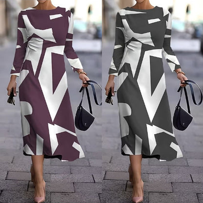 💥【Najbolje prodajano】🍂👗 Jesensko-zimska obleka z geometrijskim potiskom, modna in vsestranska, topla in udobna