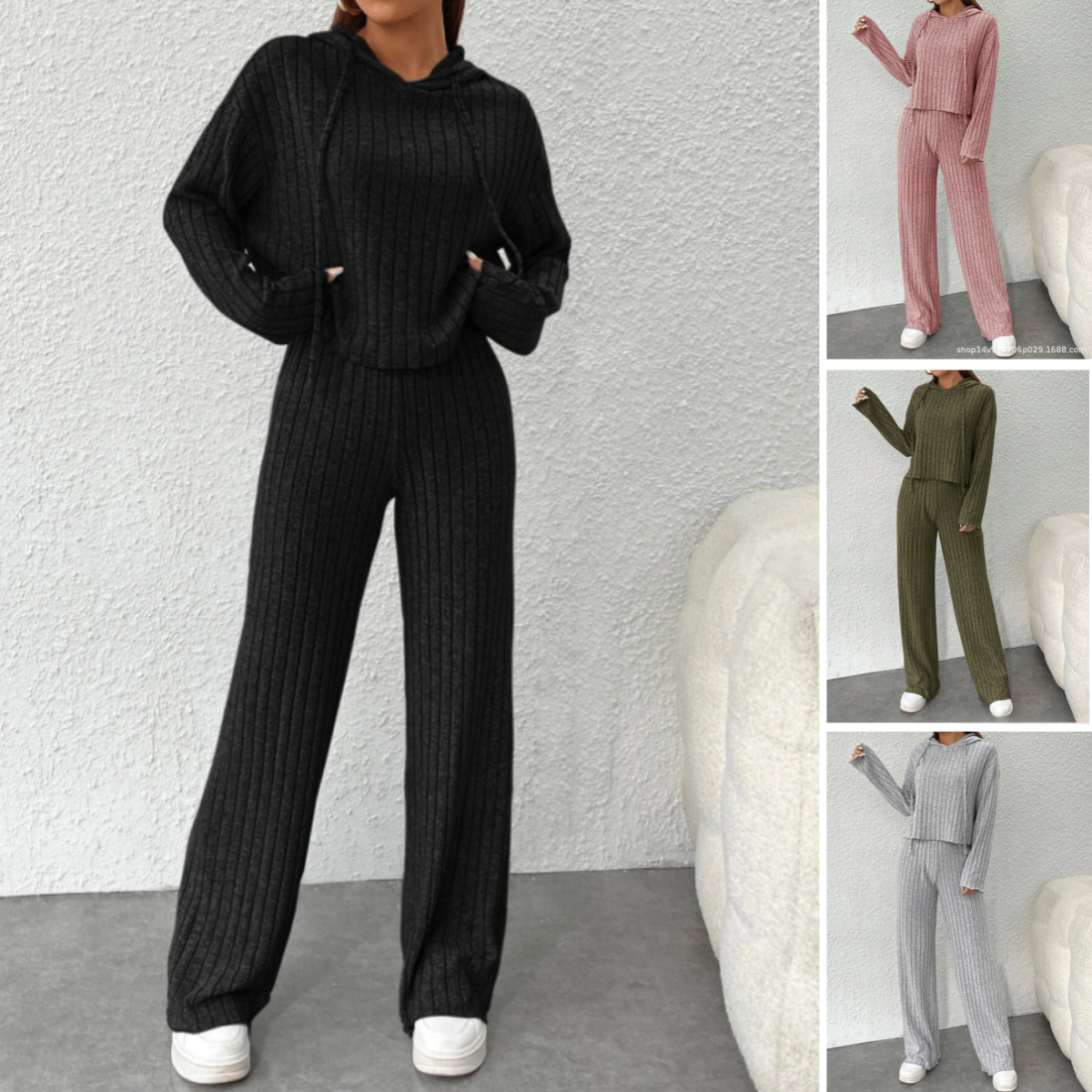 😍📢¡60% de descuento!📢 Cómodo conjunto de dos piezas de camiseta y pantalón de punto con escote elástico