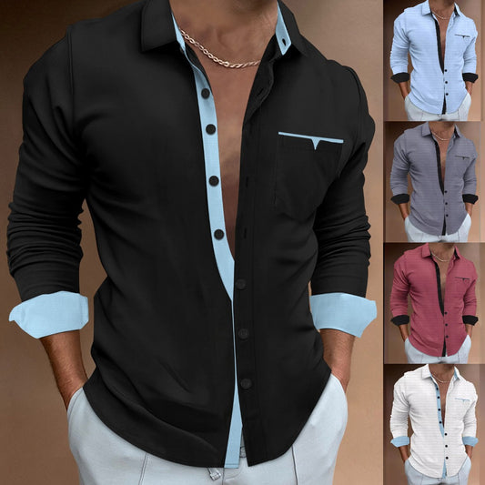 👔🔥【Ograničeno vrijeme 45% popusta】【S–3XL】Nova ljetna muška košulja dugih rukava, ležernog kroja, kontrastnih blokova boja i džepova