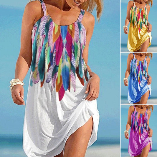 🔥👗¡Oferta! [S-5XL] Vestido de playa de verano para mujer con estampado, perfecto para viajes y vacaciones.