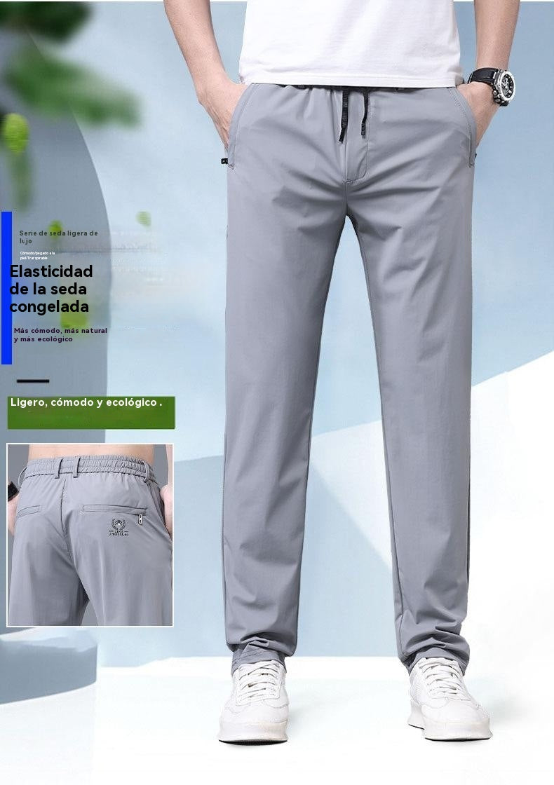 👖🔥Oferta de descuento [40-115 kg] Pantalón masculino nuevo de seda elástica Ice para primavera y verano 2026