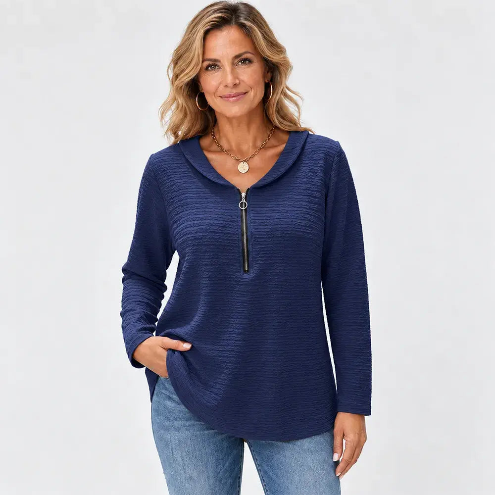 ✨【S-5XL】Ženski jednobojni top s elegantnom plisiranom tkaninom, ovratnikom Petra Pana, zatvaračem na patentni zatvarač i klasičnim krojem preko ramena.
