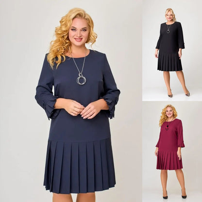 【S-5XL】👗 2024 Nowa Kolekcja Zima Wysokiej Jakości Elegancka Sukienka Jednokolorowa--3820609