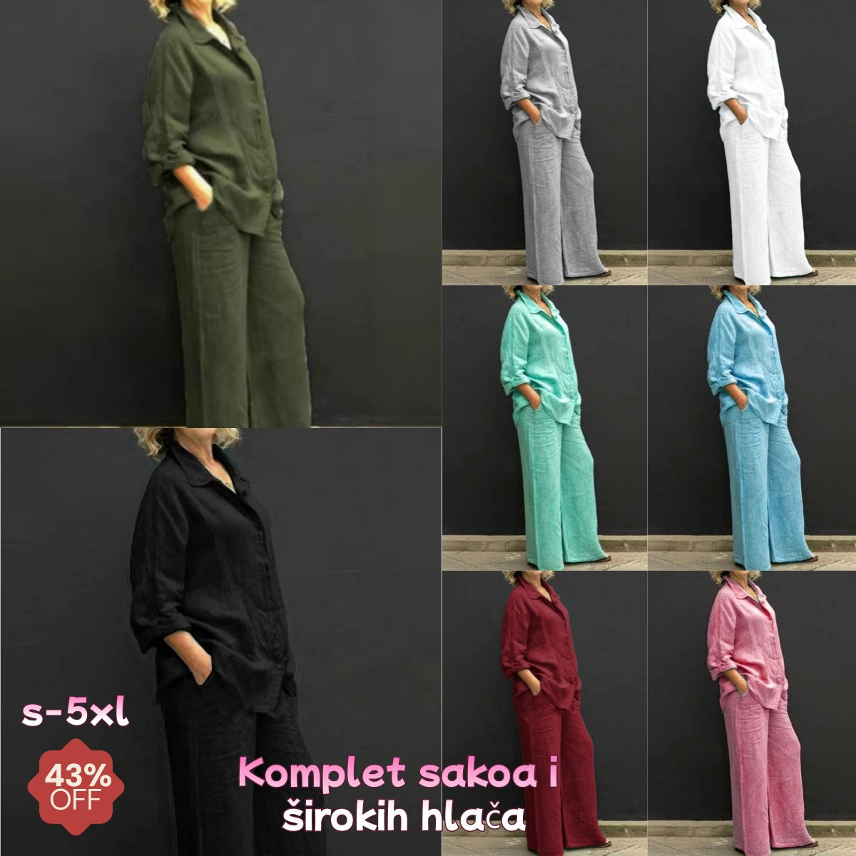 🔥💃【Kupi 1, dobiješ 1 gratis】【S-5XL】Visokokvalitetni ženski laneno-pamučni set, ležeran i širok kroj – plaćanje pouzećem