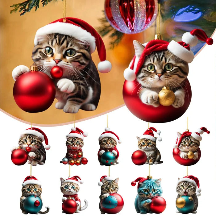 🔥🐈【Compra 10 y llévate 10 gratis】🎄10 piezas😻 Adornos navideños de gatitos. Adornos colgantes de gato - 3816870 