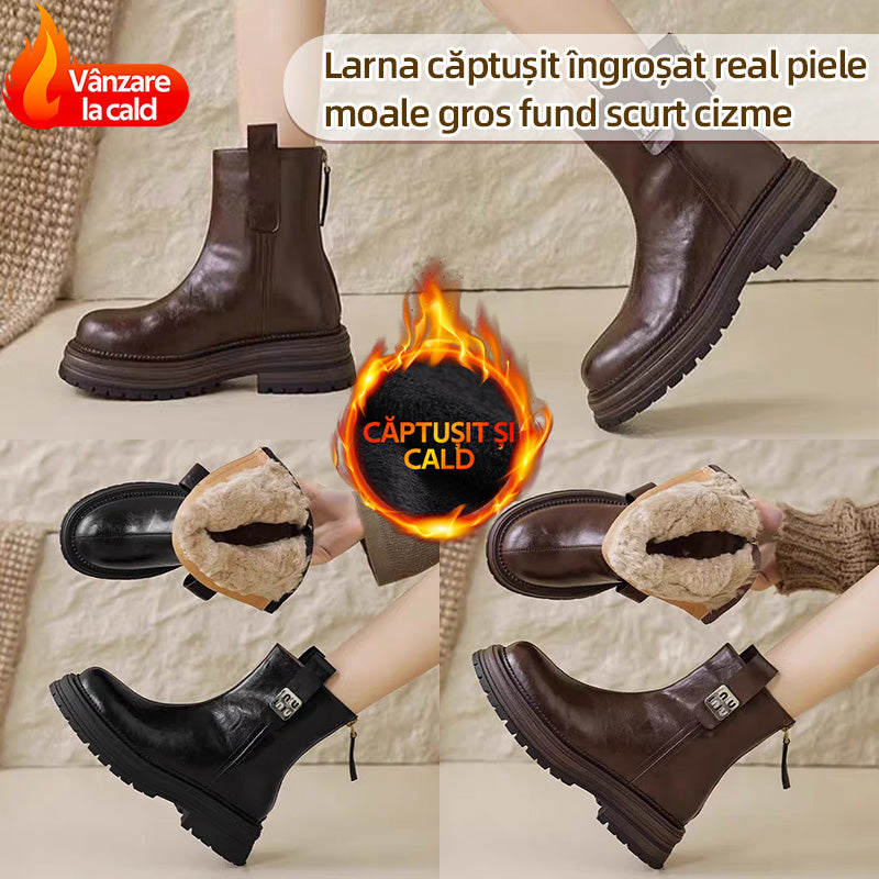 🔥Botas de invierno de piel de oveja para mujer con acolchado extra, suela más gruesa, botines cortos estilo inglés, piel auténtica suave.3840549 