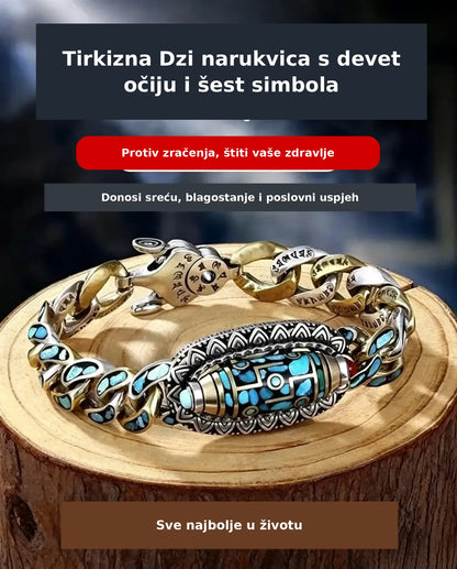 ✨ Retro narukvica s tirkizom i mantrom u šest znamenki od 925 srebra s transfer perlicama