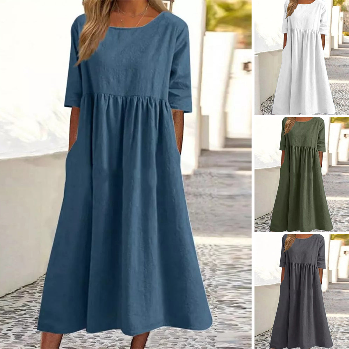 💥👗【S-5XL】2024 Pamučna ležerna haljina s džepovima--3709276