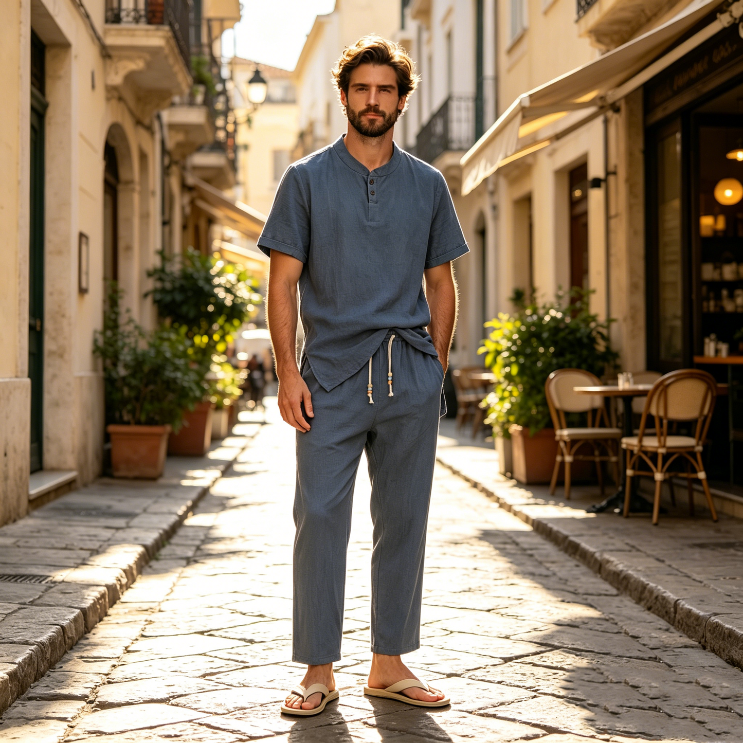 🔥【M-5XL】【Majica + hlače】Novi modni ležeran muški dvodijelni set, široki kroj✅Plaćanje pouzećem