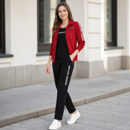 Elegancija i apsolutna udobnost! Elegantna trenirka od 3 dijela za žene (jakna s patentnim zatvaračem + majica + hlače / Veličine: M-6XL)! ✨
