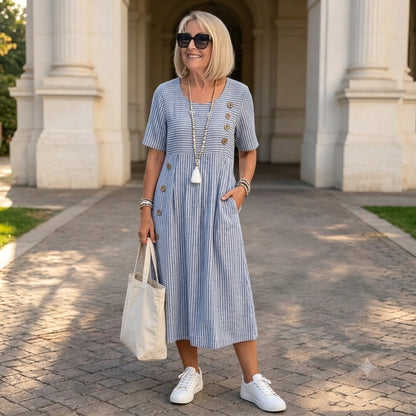 Julia – Vestido midi a rayas ligero y fluido【S-2XL】