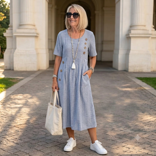 Julia – Vestido midi a rayas ligero y fluido【S-2XL】