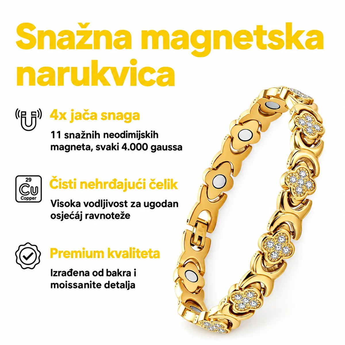 🌸✨【Kupi 1, dobi 1 gratis】🔥Magnetna narukvica s dijamantima i djetelinom